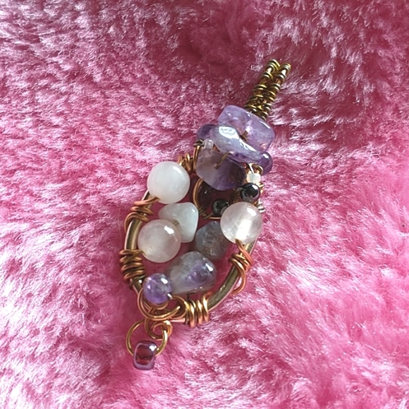 Hand Crafted Jewelry - NWT Handcrafted Wire Weaved Rose Quartz & Amethyst Pendant
